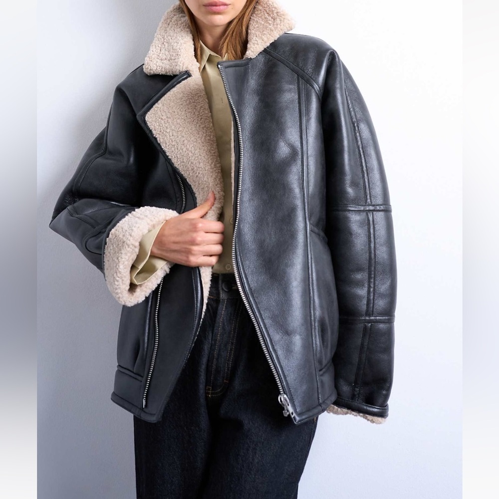 NWT TopShop leather shearling bomber jacket